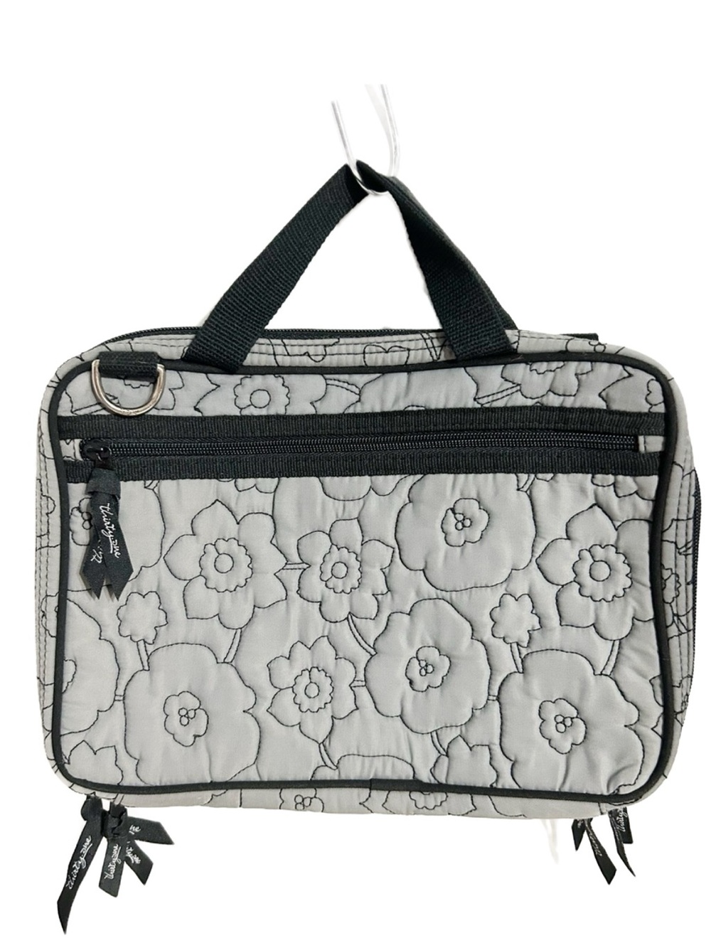 Thirty-One Quilted Grey Floral Fold-Out Cosmetic Travel Bag Organizer